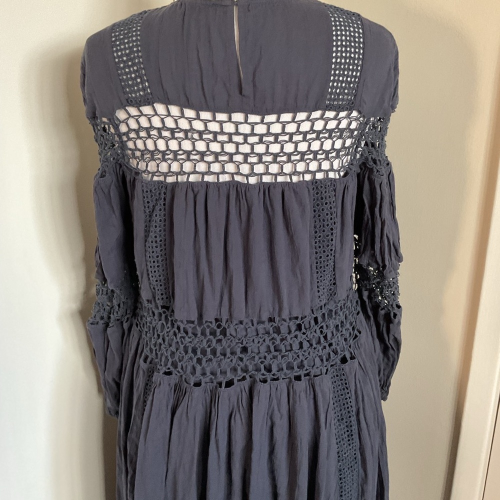 ASOS EDITION Charcoal Gray Crochet Trim Drop Waist Maxi Dress 4 Cotton Boho - Picture 9 of 10
